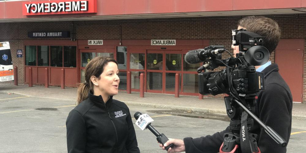 Interview with local television station in front of Emergency department